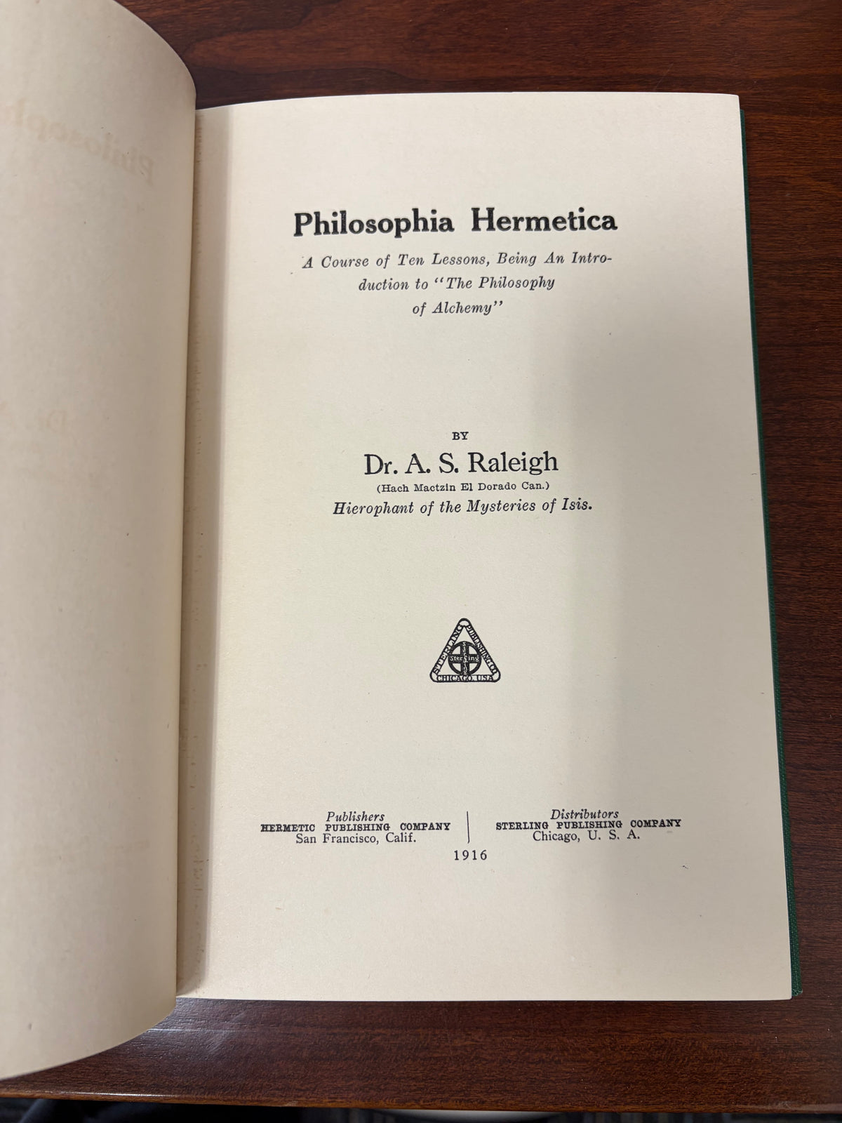 Title page of Philosophia Hermetica dated 1916