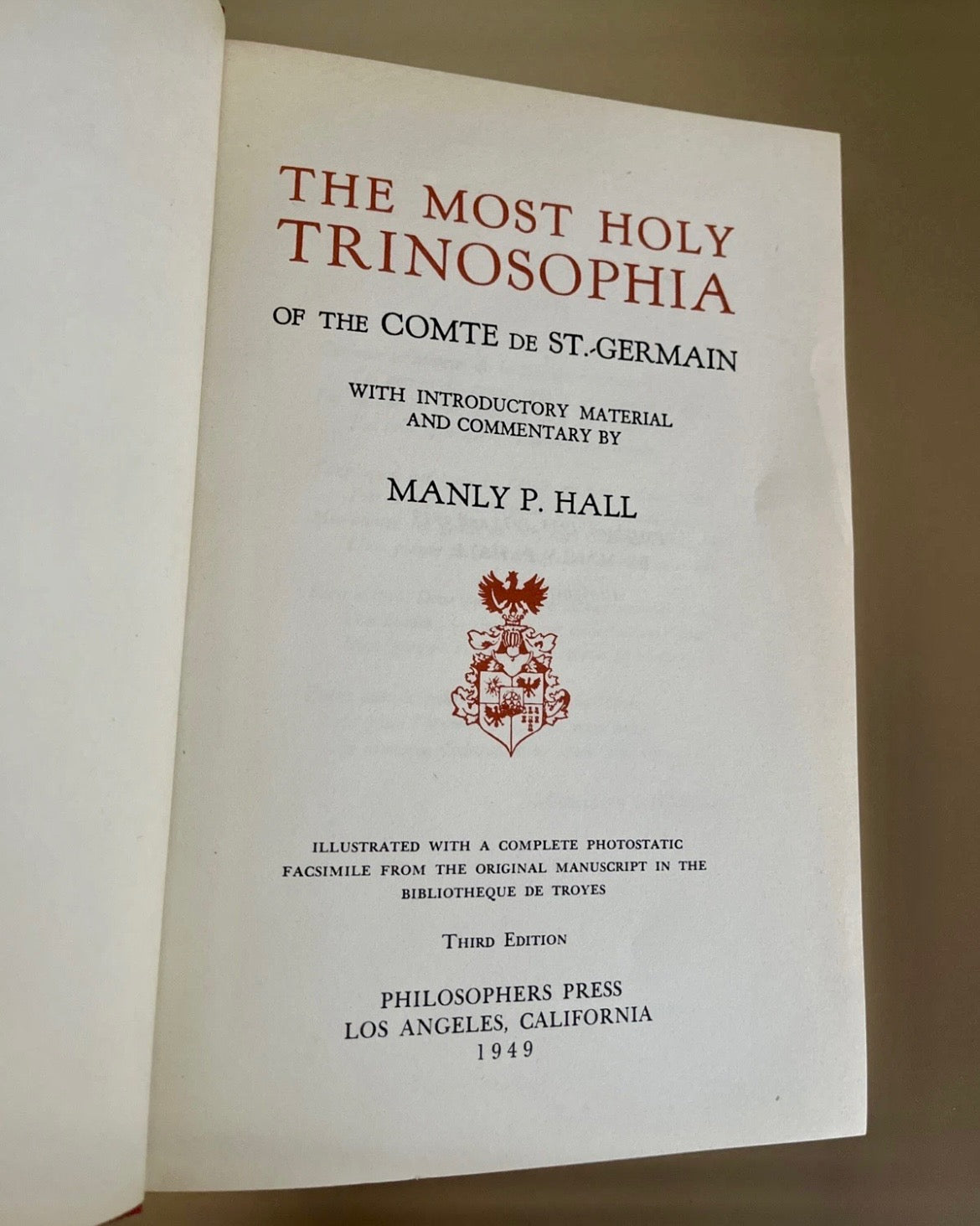 The Most Holy Trinosophia — Comte de St-Germain, Commentary by Manly P. Hall (1949)